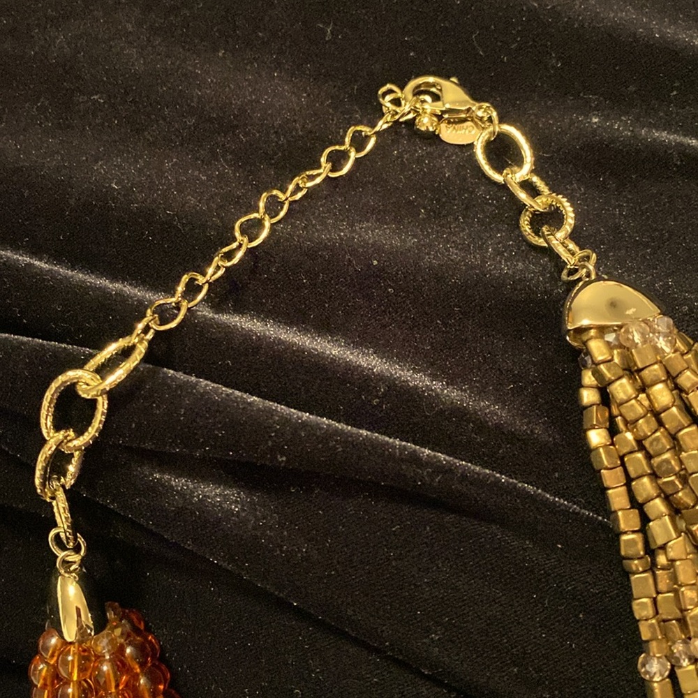 Necklace Multi-strand Statement Piece in Amber and Gold - Picture 4 of 5